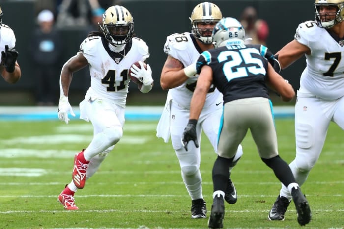 Dec 29, 2019; New Orleans Saints running back Alvin Kamara (41) in open field against the Carolina Panthers. Mandatory Credit: Jeremy Brevard-USA TODAY